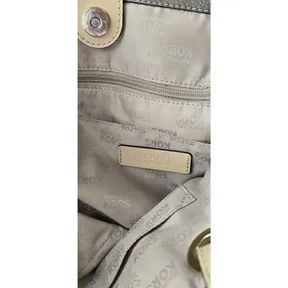 🎄 Michael Kors leather bag medium pewter grey tan gold - Picture 12 of 17